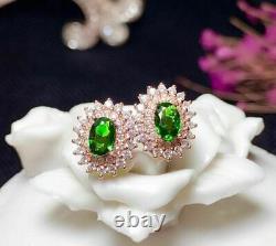 2.50Ct Oval Cut Green Emerald Push Back Halo Stud Earrings 14K Rose Gold Finish