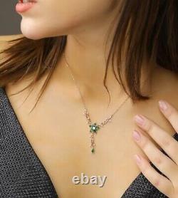 2.50Ct Pear Cut Lab Created Emerald Engagement Necklace 14K Rose Gold Plated