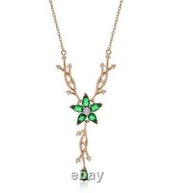 2.50Ct Pear Cut Lab Created Emerald Engagement Necklace 14K Rose Gold Plated