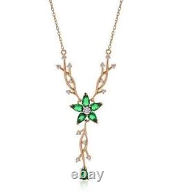 2.50Ct Pear Cut Lab-Created Emerald Engagement Necklace 14K Rose Gold Plated