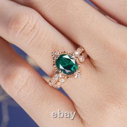 2 Ct Oval Cut Green Lab-Created Diamond Emerald Engagement 14K Rose Gold Finish