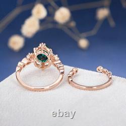 2 Ct Oval Cut Green Lab-Created Diamond Emerald Engagement 14K Rose Gold Finish