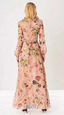 $3790 NEW Oscar de la Renta Botanical Print SILK Maxi Dress Melon Pink Green 10