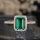 3ct Emerald Cut Green Emerald Halo Women's Engagement Ring 14k Rose Gold Finish