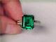 3ct Emerald Cut Green Emerald Solitaire Engagement Ring 14k White Gold Finish