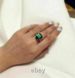 3Ct Emerald Cut Green Emerald Solitaire Engagement Ring 14K White Gold Finish