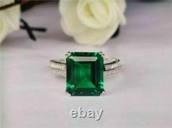 3Ct Emerald Cut Green Emerald Solitaire Engagement Ring 14K White Gold Finish