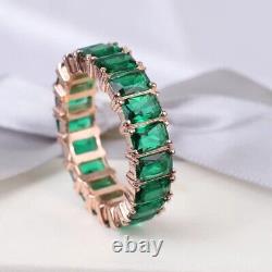 3Ct Emerald Cut Lab Created Emerald Wedding Band Ring In 14K Rose Gold Plated