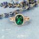 3ct Oval Cut Green Emerald Simulated Diamond Halo Ring 14k Rose Gold Plated