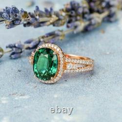 3Ct Oval Cut Green Emerald Simulated Diamond Halo Ring 14K Rose Gold Plated