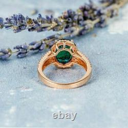 3Ct Oval Cut Green Emerald Simulated Diamond Halo Ring 14K Rose Gold Plated