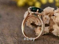 3Ct Oval Cut Lab Created GreenEmerald Engagement Halo Ring 14K Rose Gold Plated