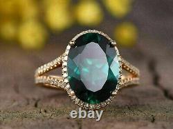 3Ct Oval Cut Lab Created GreenEmerald Engagement Halo Ring 14K Rose Gold Plated