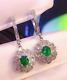 3ct Oval Cut Lab Created Green Emerald Halo Dangle Earrings 14k Rose Gold Finish