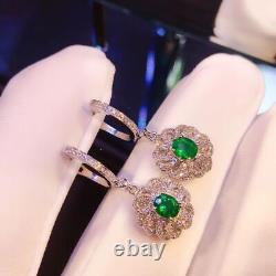 3Ct Oval Cut Lab Created Green Emerald Halo Dangle Earrings 14K Rose Gold Finish