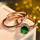 3ct Round Cut Green Emerald Bridal Wedding Engagement Ring Set 14k Rose Gold Fn