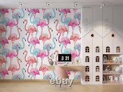 3D Animal Flamingo Pink Green Wallpaper Wall Murals Removable Wallpaper 17
