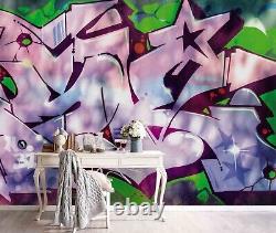 3D Graffiti Pink Green Self-adhesive Removeable Wallpaper Wall Mural 3