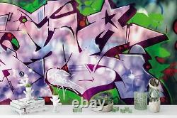 3D Graffiti Pink Green Self-adhesive Removeable Wallpaper Wall Mural 3