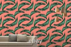 3D Green Leaf Pink Background Self-adhesive Removable Wallpaper Murals Wall 191