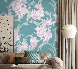 3D Green Pink Floral Self-adhesive Removeable Wallpaper Wall Mural Sticker 157