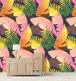 3D Green Pink Leaves Wallpaper Wall Murals Removable Wallpaper 245