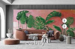 3D Leaf Green Pink Plant Self-adhesive Removeable Wallpaper Wall Mural1 811
