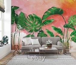3D Leaf Green Pink Plant Self-adhesive Removeable Wallpaper Wall Mural1 811