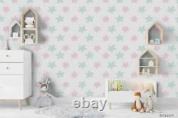 3D Partysu Pink Green Star Wallpaper Wall Mural Removable Self-adhesive 440