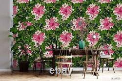 3D Pink Floral Green Leaf Self-adhesive Removable Wallpaper Murals Wall 174
