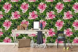 3D Pink Floral Green Leaf Self-adhesive Removable Wallpaper Murals Wall 174