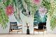 3d Pink Floral Green Leaves Plant Self-adhesive Removable Wallpaper Murals Wall