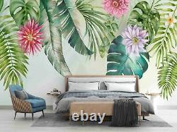 3D Pink Floral Green Leaves Plant Self-adhesive Removable Wallpaper Murals Wall