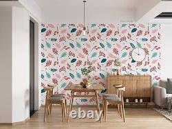 3D Pink Green Leaf Wall Murals Wallpaper Murals Wall Sticker