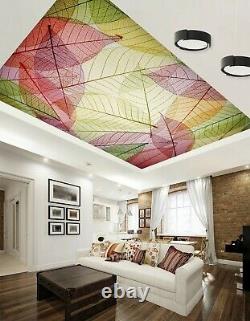 3D Pink Green Leaves ZHU406 Ceiling Wall Paper Wall Print Decal Wall Deco Zoe