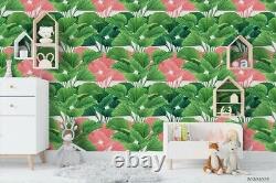 3D Tropical Pink Green Leaf Self-adhesive Removable Wallpaper Murals Wall