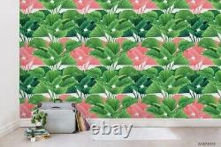3D Tropical Pink Green Leaf Self-adhesive Removable Wallpaper Murals Wall