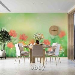 3D Watercolor Green Grass Pink Flowers Wallpaper Wall Murals Removable Wallpaper