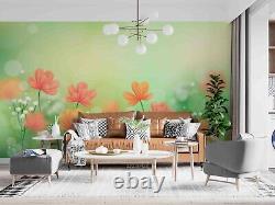 3D Watercolor Green Grass Pink Flowers Wallpaper Wall Murals Removable Wallpaper