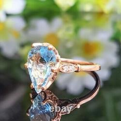 3.00 Carat Natural Aquamarine & Diamonds 14k Solid Rose Gold Ring