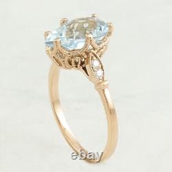 3.00 Carat Natural Aquamarine & Diamonds 14k Solid Rose Gold Ring