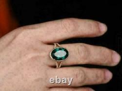 3.20Ct Oval Cut Green Emerald Diamond Halo Engagement Ring 14K Rose Gold Finish