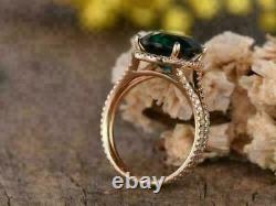 3.20Ct Oval Cut Green Emerald Diamond Halo Engagement Ring 14K Rose Gold Finish