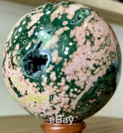 3.29 COLLECTORS Piece Ocean Jasper Sphere 1.11 LB Stunning Greens And Pinks