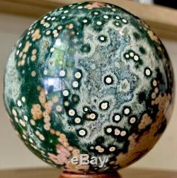 3.29 COLLECTORS Piece Ocean Jasper Sphere 1.11 LB Stunning Greens And Pinks