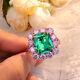 3.50ct Emerald Green Emerald & Pink Halo Engagement Ring 14k Yellow Gold Finish