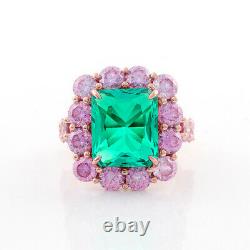 3.50Ct Emerald Green Emerald & Pink Halo Engagement Ring 14K Yellow Gold Finish