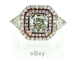 3 CT Rare Natural Fancy GREEN PINK Color Diamond Engagement Ring GIA Certified