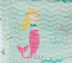 3-pc LET'S BE MERMAIDS Full/Queen Quilt Set Seahorse Starfish Pink Green