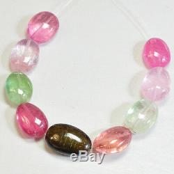 46.75CT Afghani Green Pink Peach Tourmaline Smooth Nugget Beads 4.25 Strand (9)